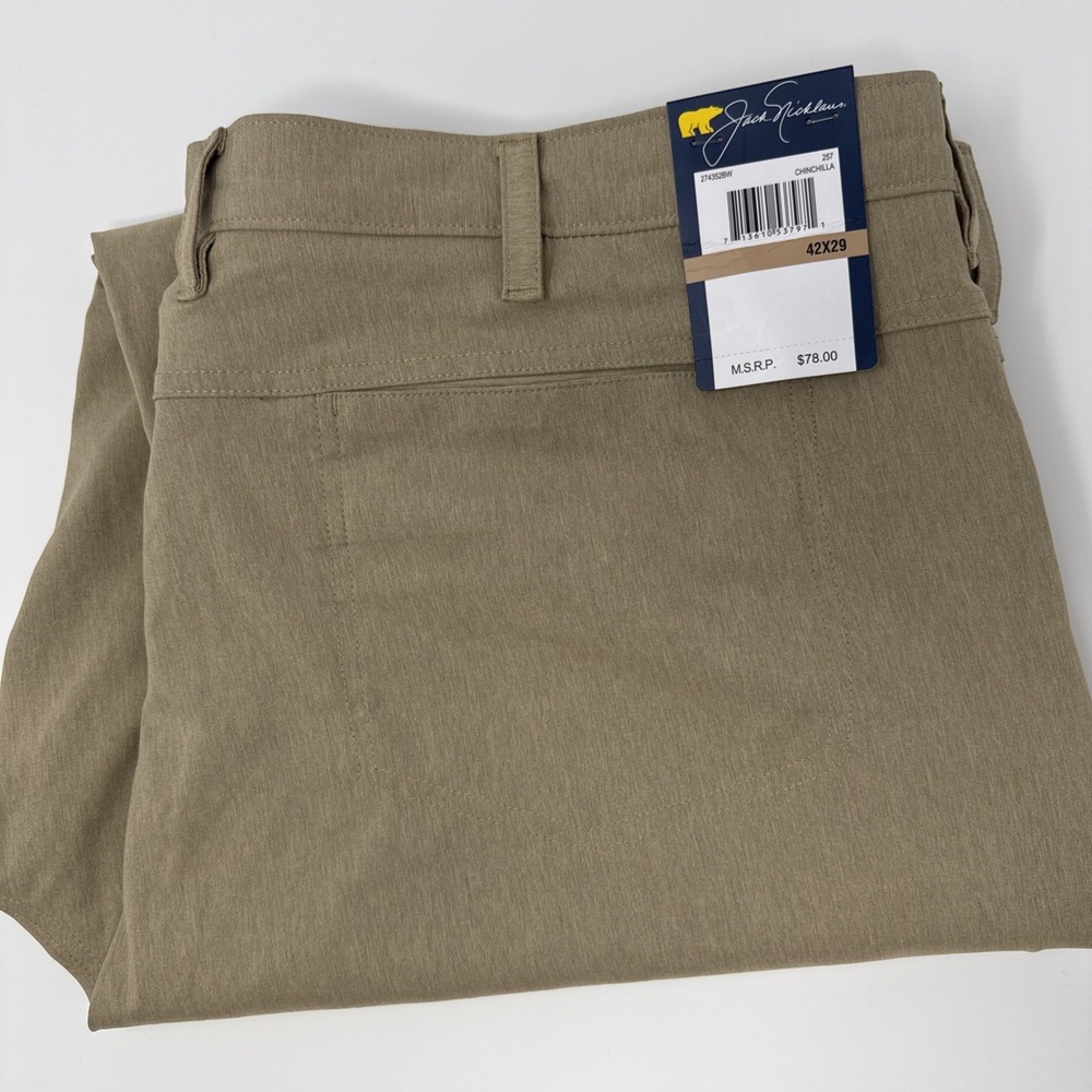 NWT Jack Nicklaus Beige Flat Front‎ Straight Stretch Tech Golf Pants 42x29 NEW